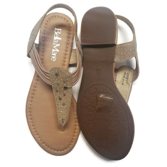 Bella Marie Womens Size 6 ANNA Slip On Beach Rhinestone Gladiator Sandals Beige - Picture 10 of 10